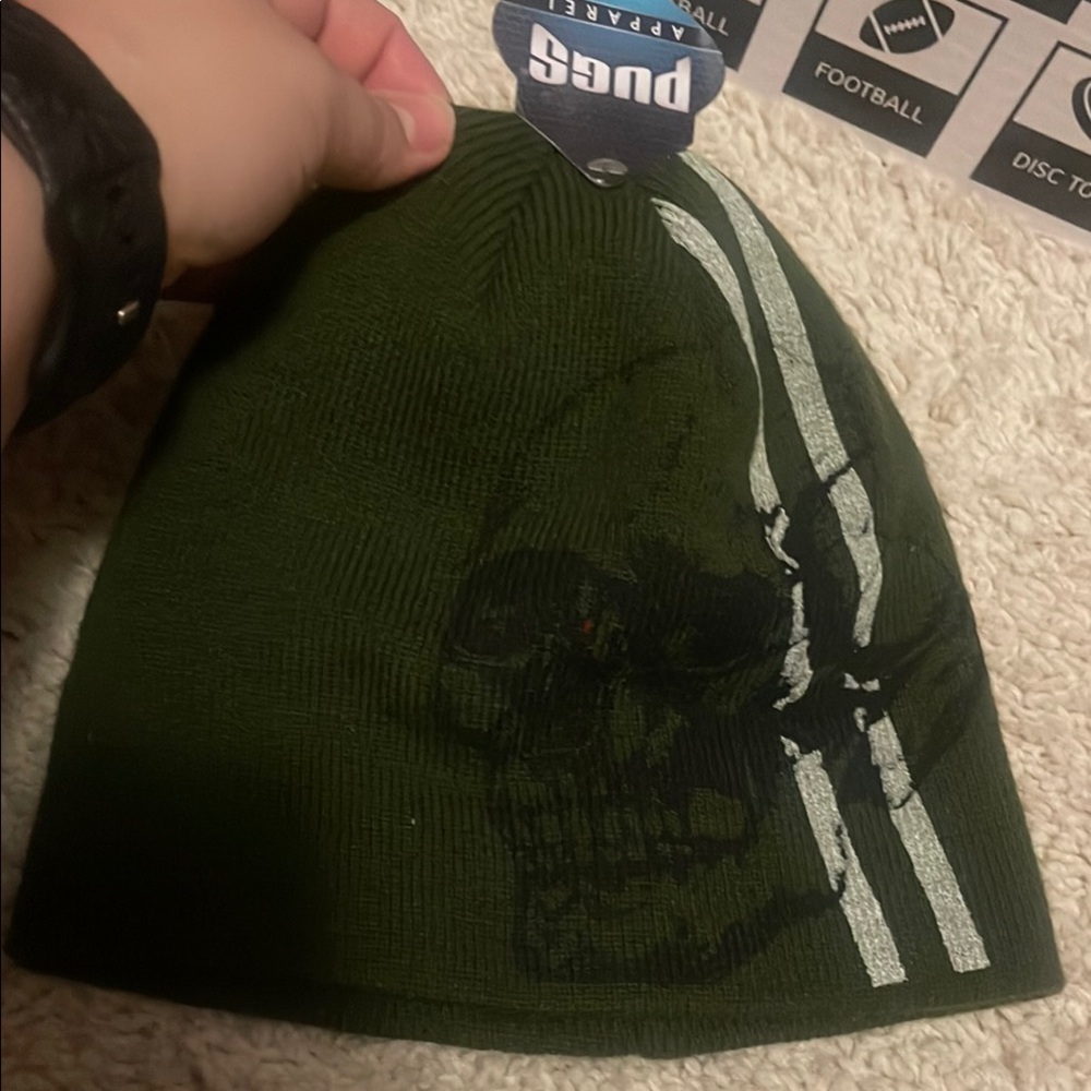 Pugs Olive Green Skull Beanie